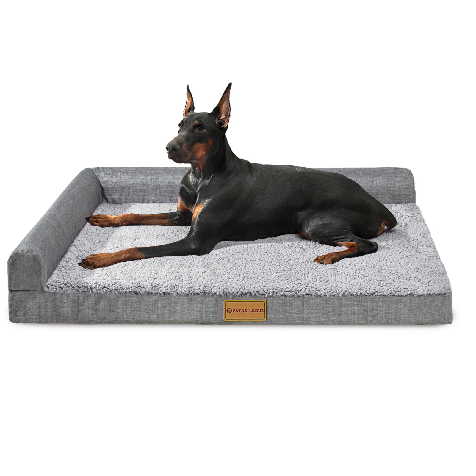 Patas Lague — Cama Ortopédica con Bolster en L y Cubierta Lavable Impermeable para Perro