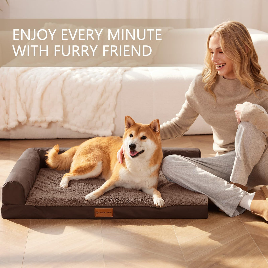 Patas Lague — Cama Ortopédica con Bolster en L y Cubierta Lavable Impermeable para Perro