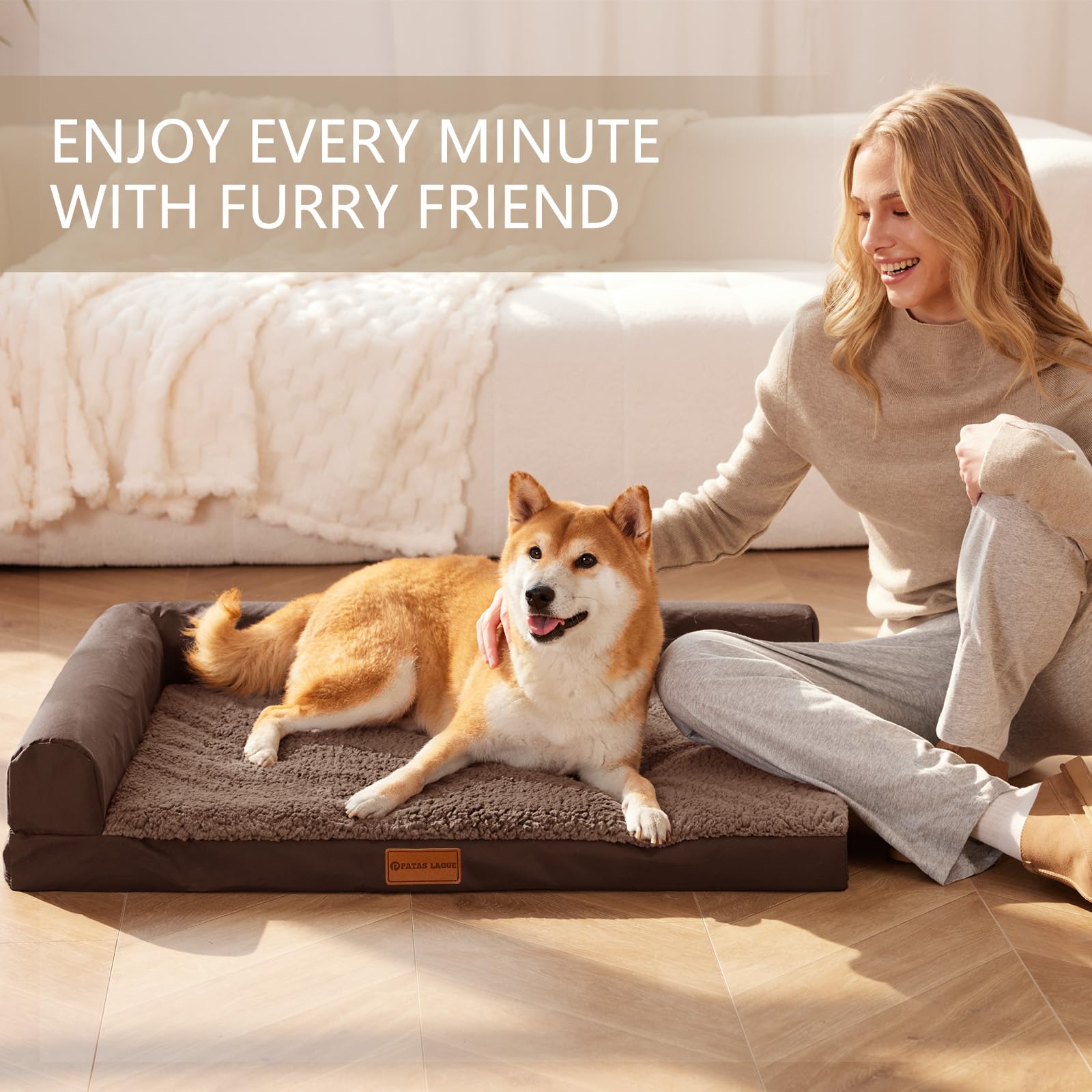 Patas Lague — Cama Ortopédica con Bolster en L y Cubierta Lavable Impermeable para Perro