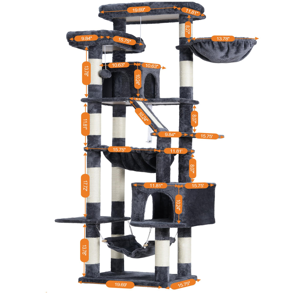 Heybly Torre para Gatos Grandes — Árbol Multinivel con Perchas Anchas, Cueva y Tablero Rascador para Gatos de hasta 9 kg
