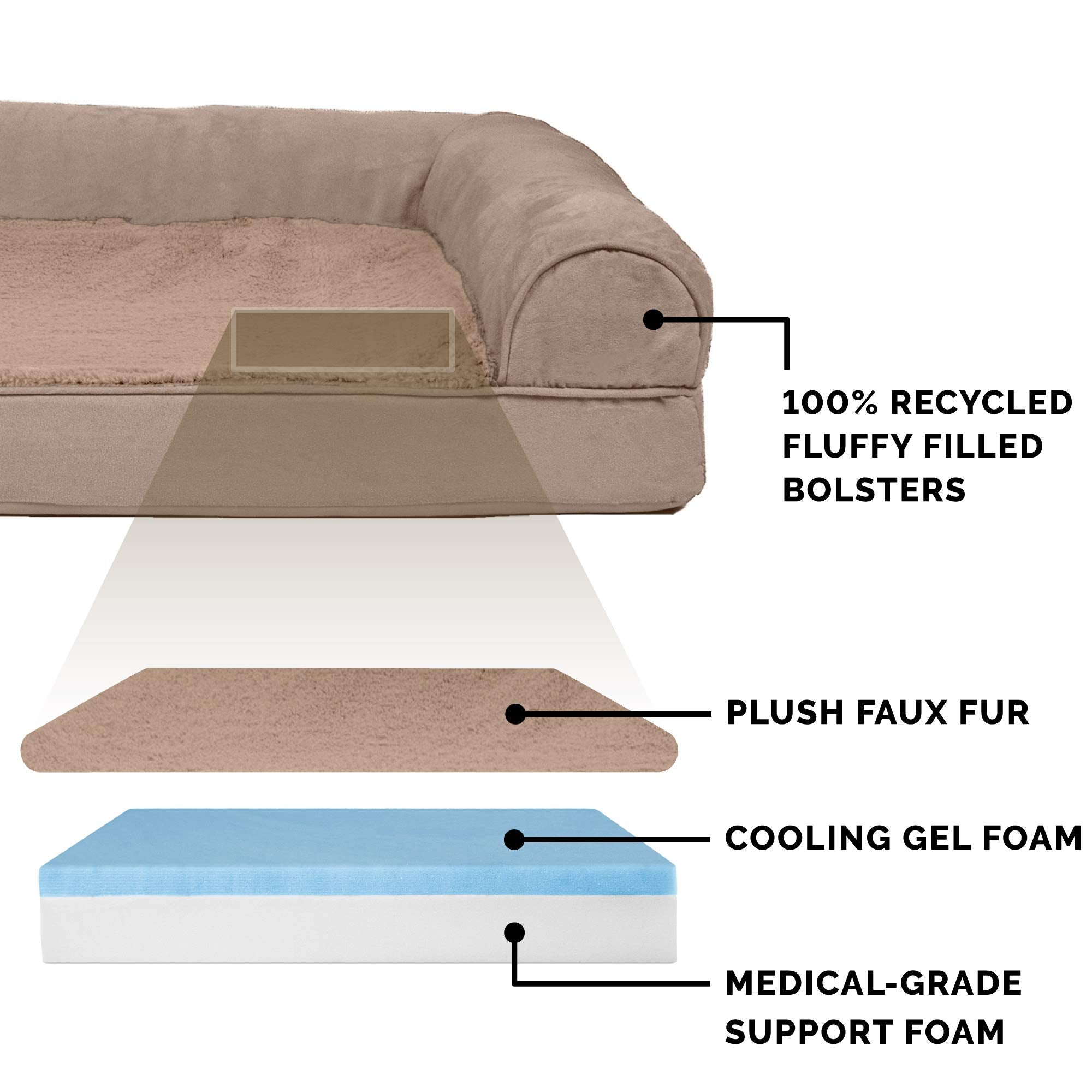 Furhaven Cooling Gel — Cama Ortopédica con Gel Refrescante, Bolsters Removibles y Cubierta Lavable para Perros Grandes