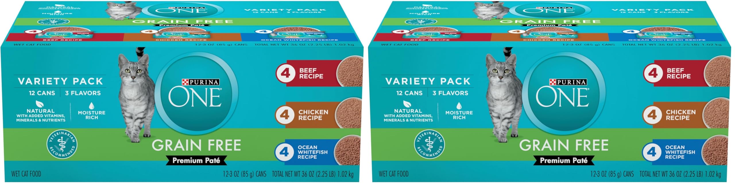 Purina ONE Grain Free — Alimento Húmedo en Paté sin Granos para Gato, Variedad Res, Pollo y Pescado Blanco del Océano