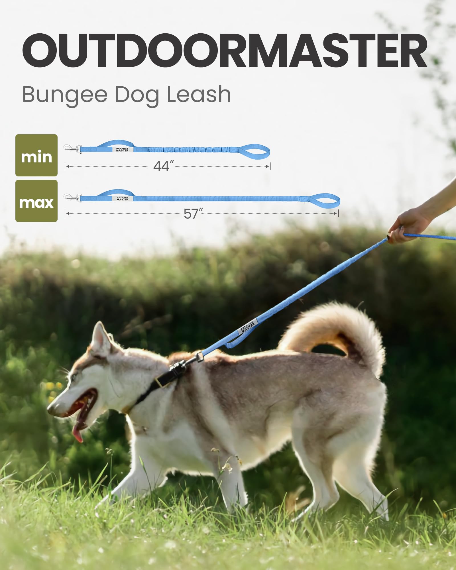 OutdoorMaster Bungee — Correa Elástica con Doble Mango Acolchado y Mosquetón 360° para Perro