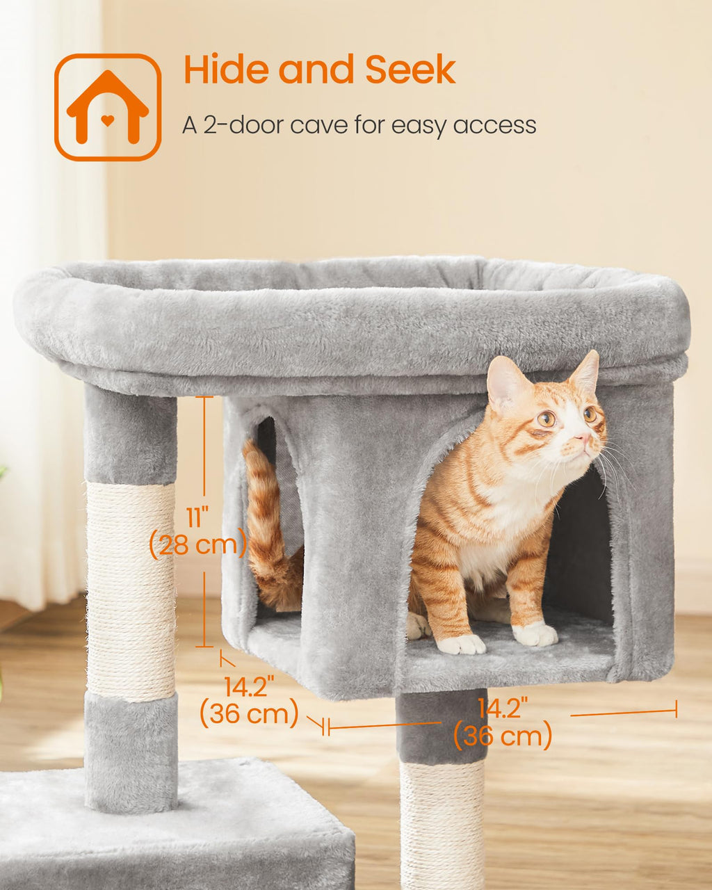 Feandrea — Torre Rascador para Gatos con Condo, Perchas y Postes de Sisal