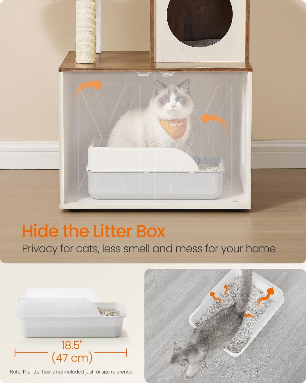 Feandrea Torre Rascador para Gato con Mueble para Arenero Integrado — Centro de Actividades 2 en 1 con Cojines Lavables y Postes de Sisal
