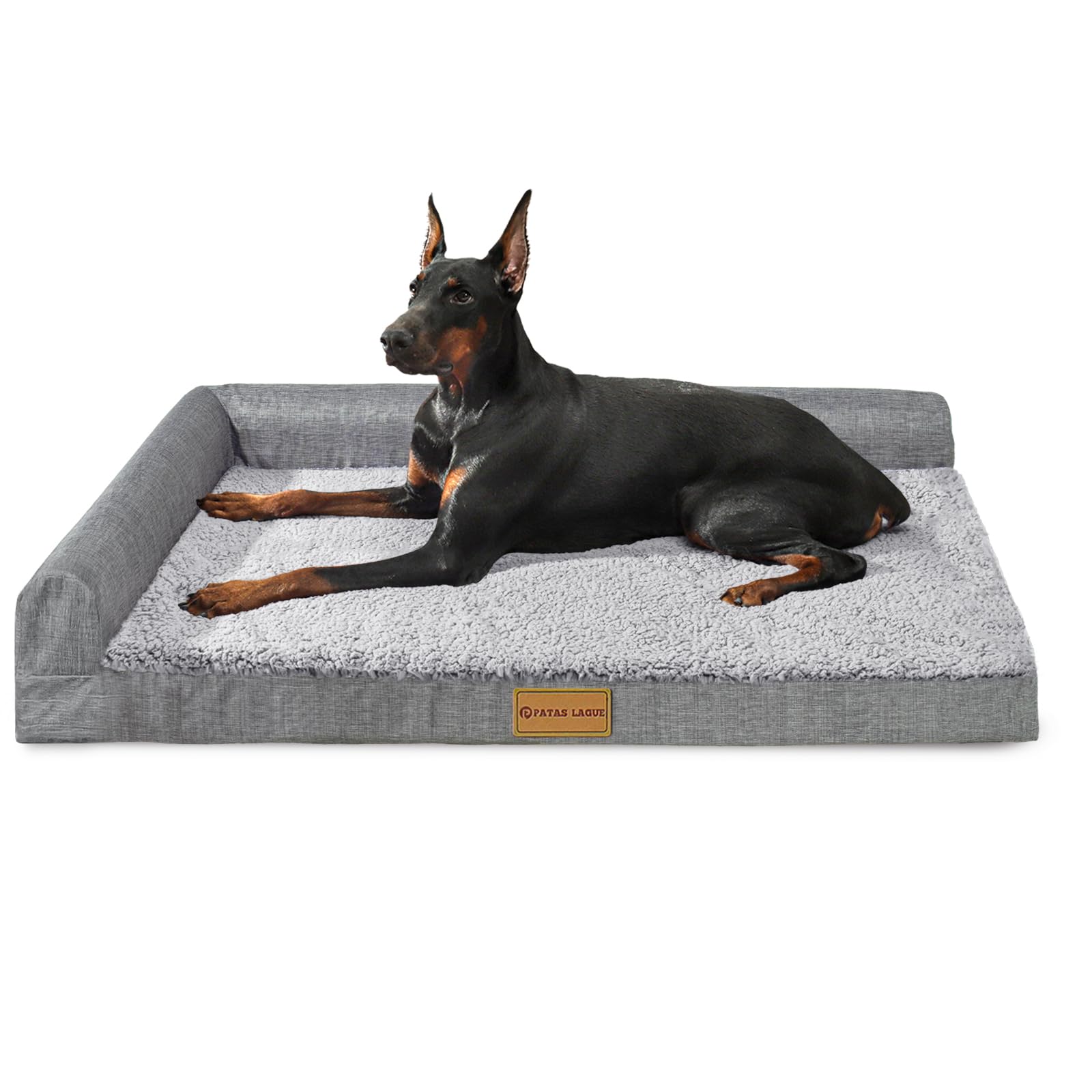 Patas Lague — Cama Ortopédica con Bolster en L y Cubierta Lavable Impermeable para Perro