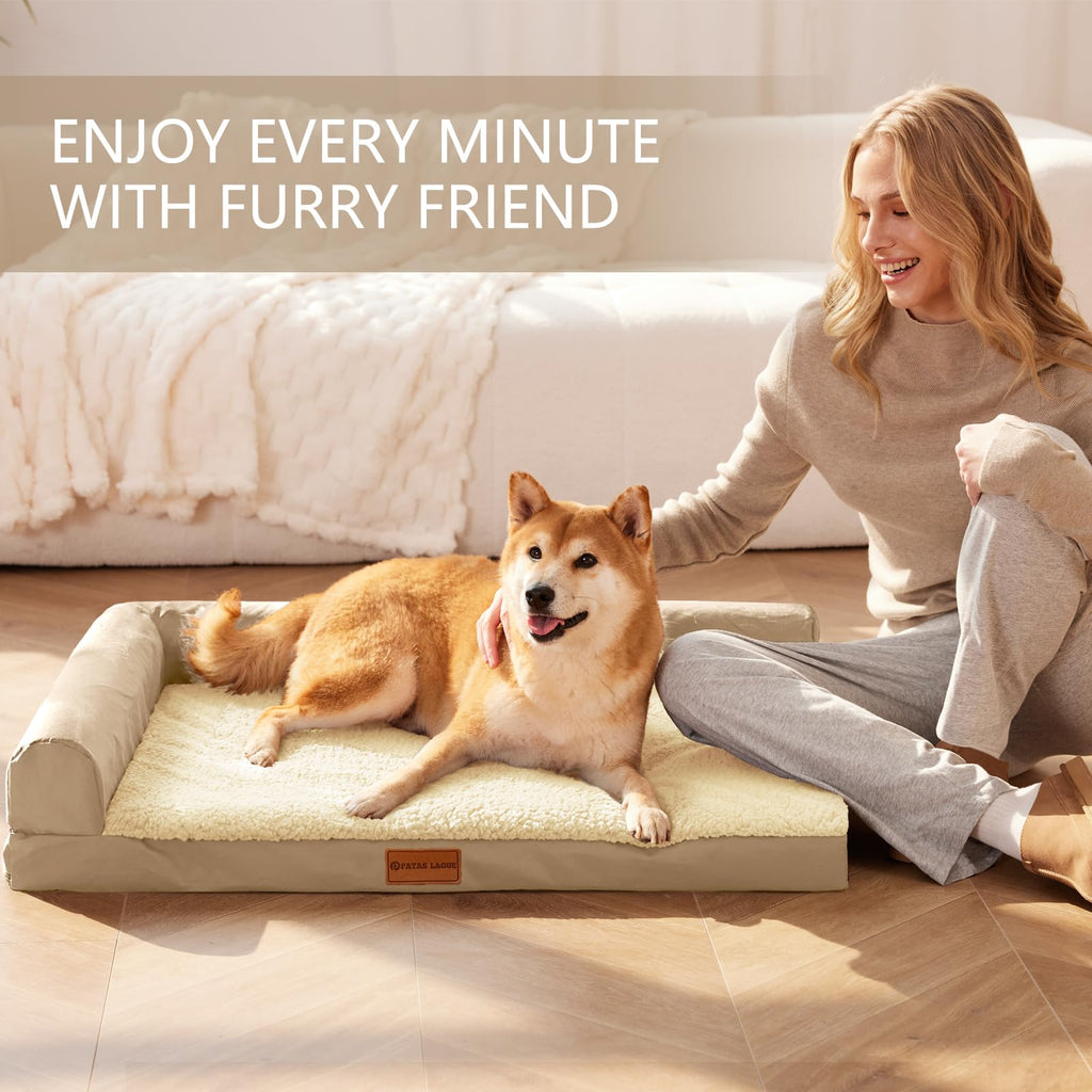 Patas Lague — Cama Ortopédica con Bolster en L y Cubierta Lavable Impermeable para Perro