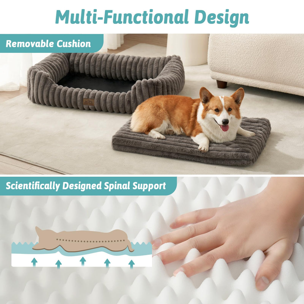 Cama Ortopédica Rectangular Lavable con Lados Elevados y Base Antideslizante — Cama Calmante para Perros y Gatos de Interior