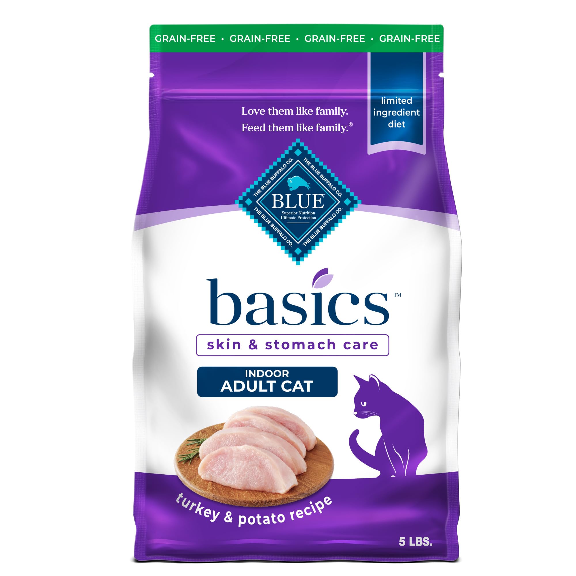 BLUE BUFFALO Basics Indoor — Alimento para Gato Adulto Sin Granos para Piel y Estómago Sensible