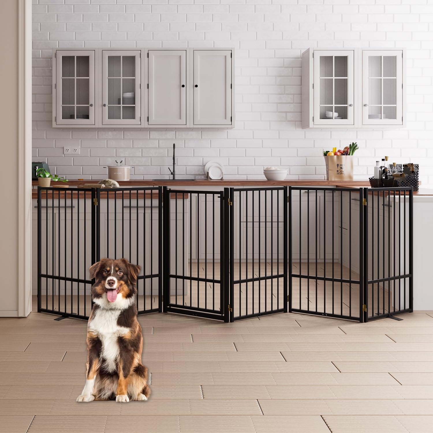Corralito y Reja Divisoria de Metal para Perros — Puerta Abatible, Plegable y Autoportante para Interiores