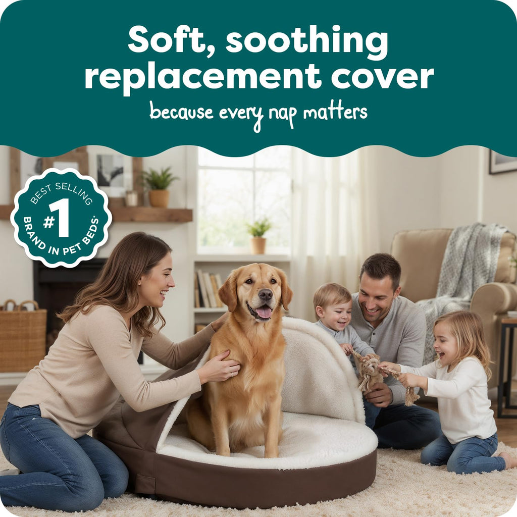 Furhaven Replacement Dog Bed Cover Sherpa & Suede Snuggery, Machine Washable - Blue, 26-inch