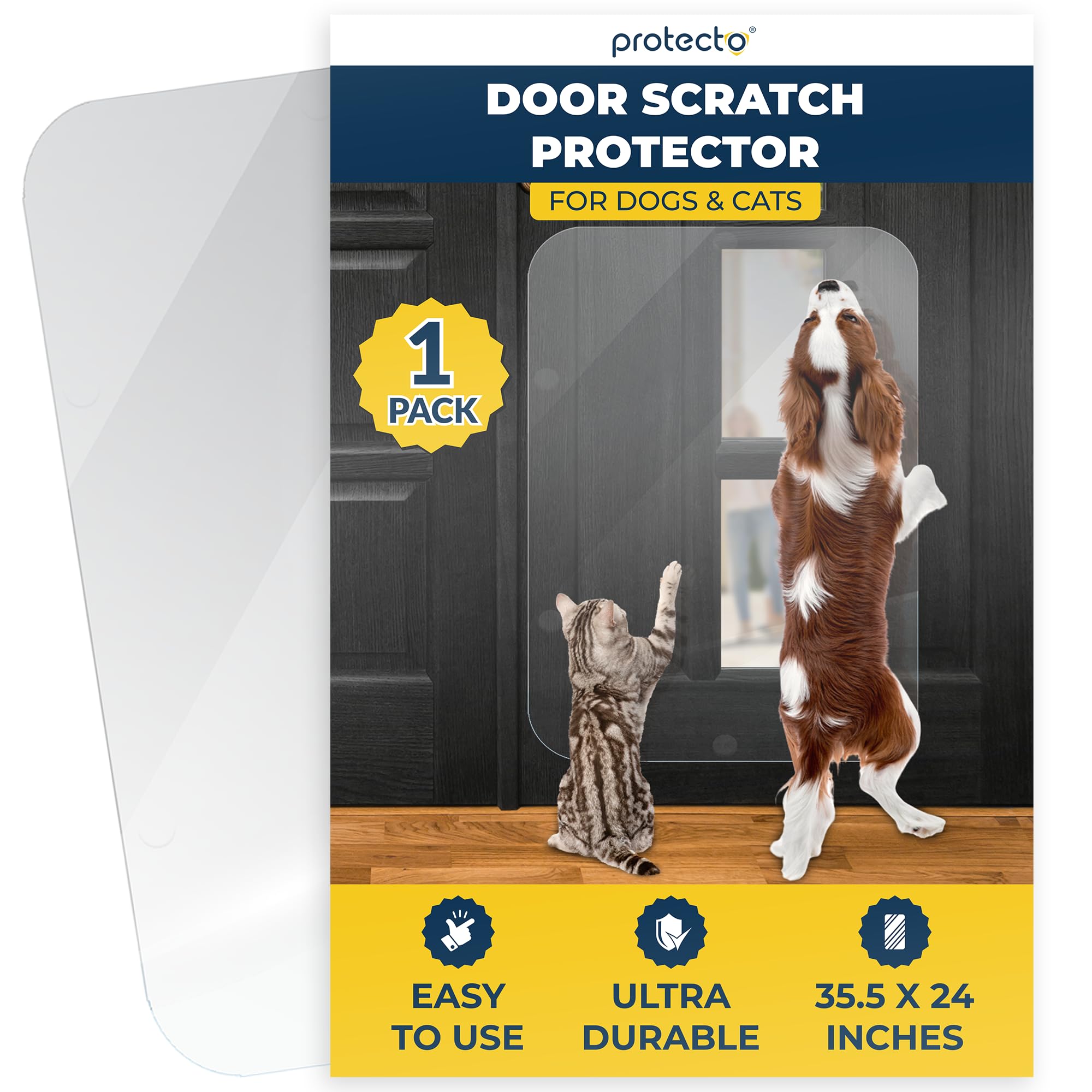 PROTECTO Heavy Duty Door Protector from Dog Scratching, Clear Door Scratch Protector, Easy & Quick to Install on Window, Wall, Screen & Sliding Doors, Cat Scratch Guard for Indoors Outdoors
