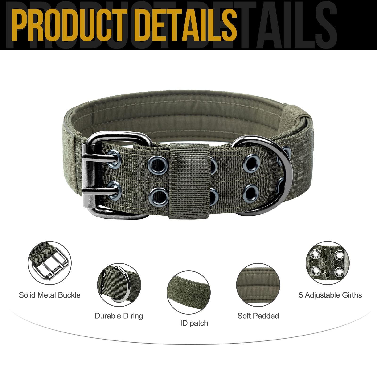 OneTigris Tactical — Collar Militar Ajustable con Argolla D y Hebilla de Metal para Perro
