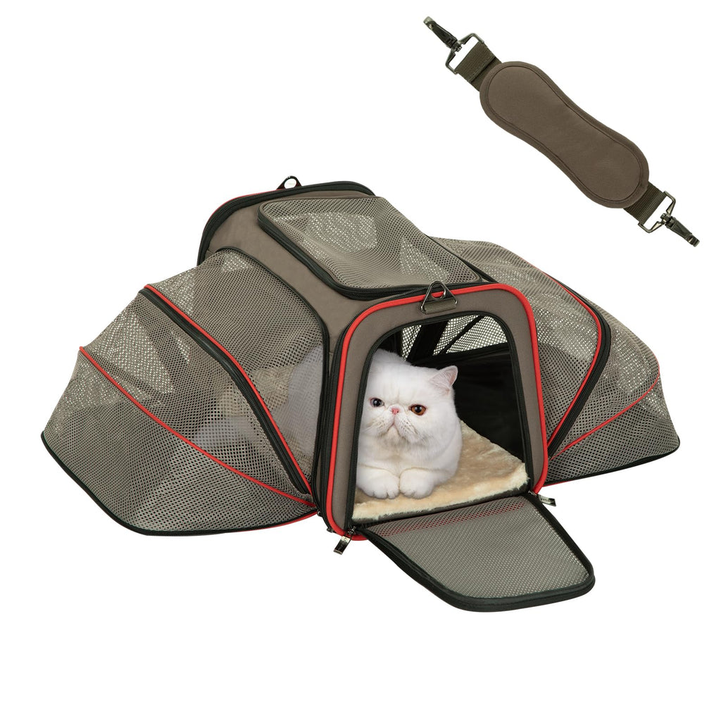 Petsfit — Transportadora Expandible para Gatos y Perros Pequeños, Aprobada por Aerolíneas, Plegable, Lavable y a Prueba de Escapes con 2 Paneles de Expansión