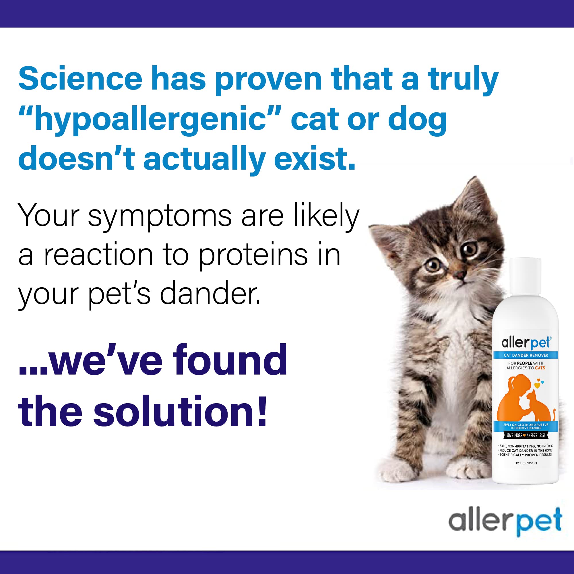 Allerpet Cat Dander Remover — Eliminador de Alérgenos y Caspa para Gato, Fórmula No Tóxica con Eficacia Científicamente Comprobada