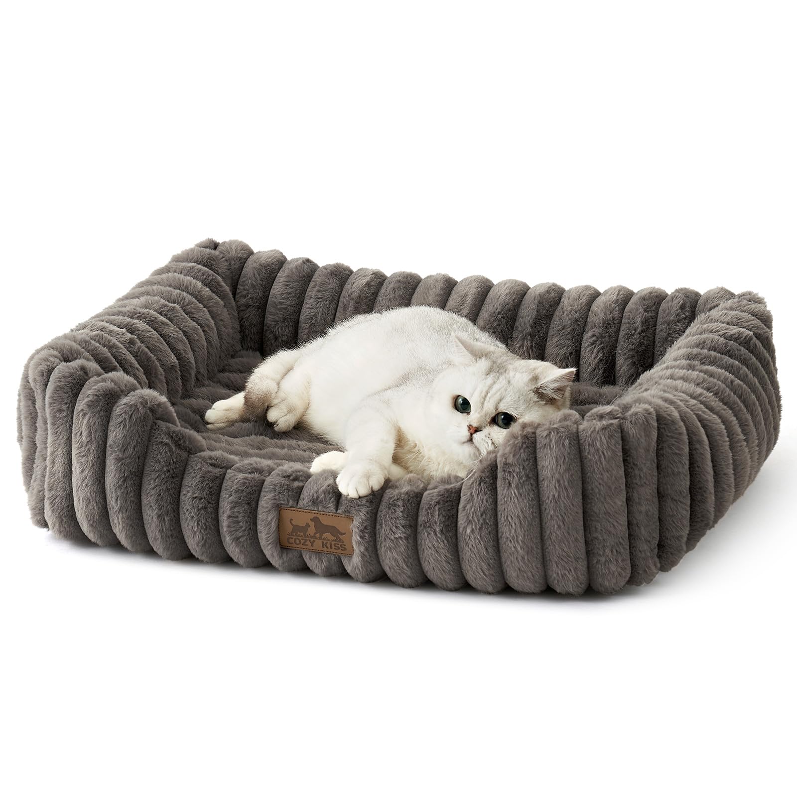 Cama Ortopédica Rectangular Lavable con Lados Elevados y Base Antideslizante — Cama Calmante para Perros y Gatos de Interior