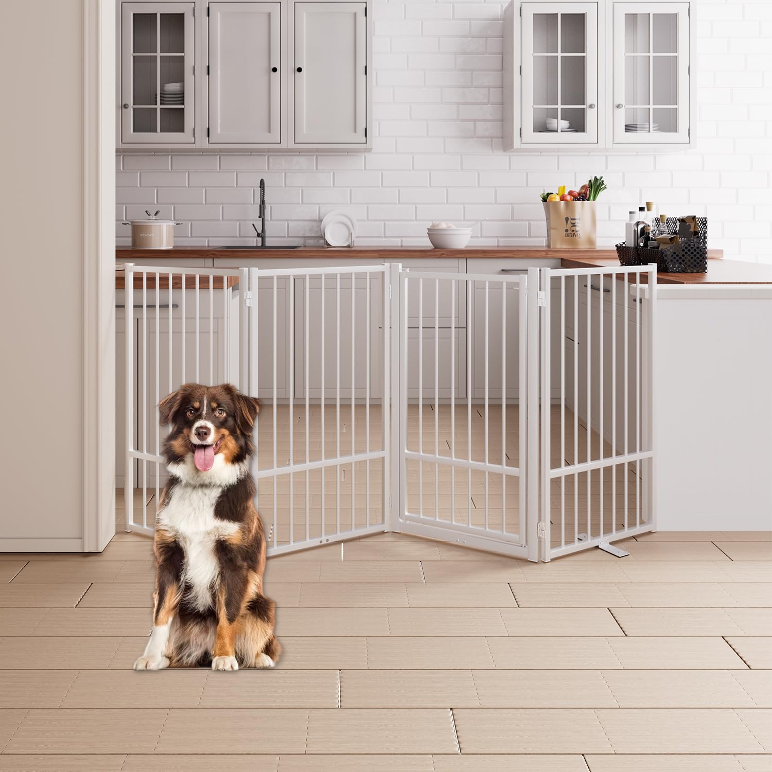 Corralito y Reja Divisoria de Metal para Perros — Puerta Abatible, Plegable y Autoportante para Interiores