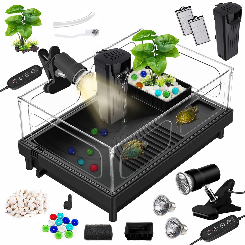 GOZILLA — Kit Completo de Acuario para Tortuga con Lámpara UVA/UVB y Filtro — Starter Kit para Reptiles Pequeños