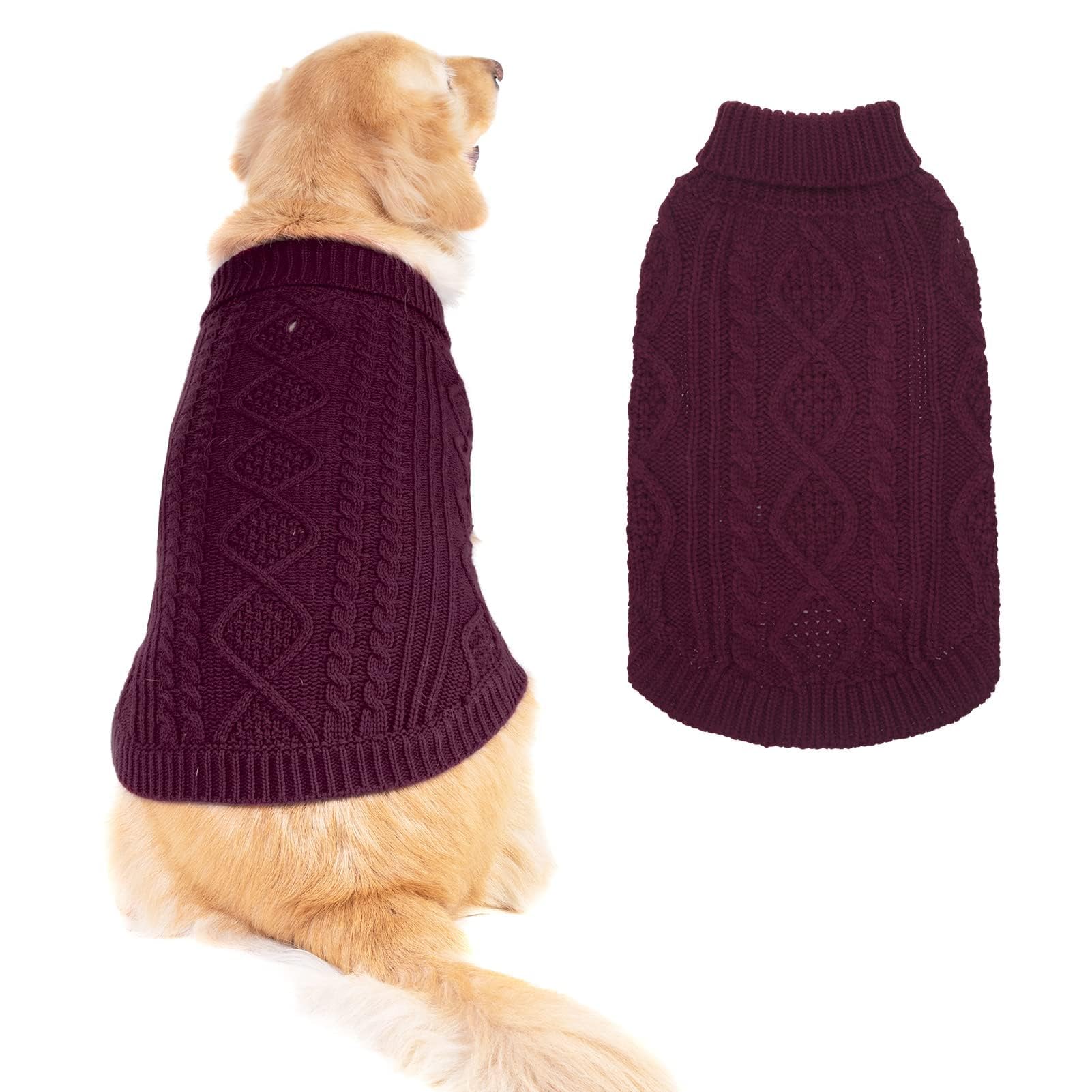 Suéter Tejido Térmico con Cuello Alto para Perros — Jersey Clásico de Punto Cable Cálido para Cachorros y Gatos Pequeños, Medianos y Grandes