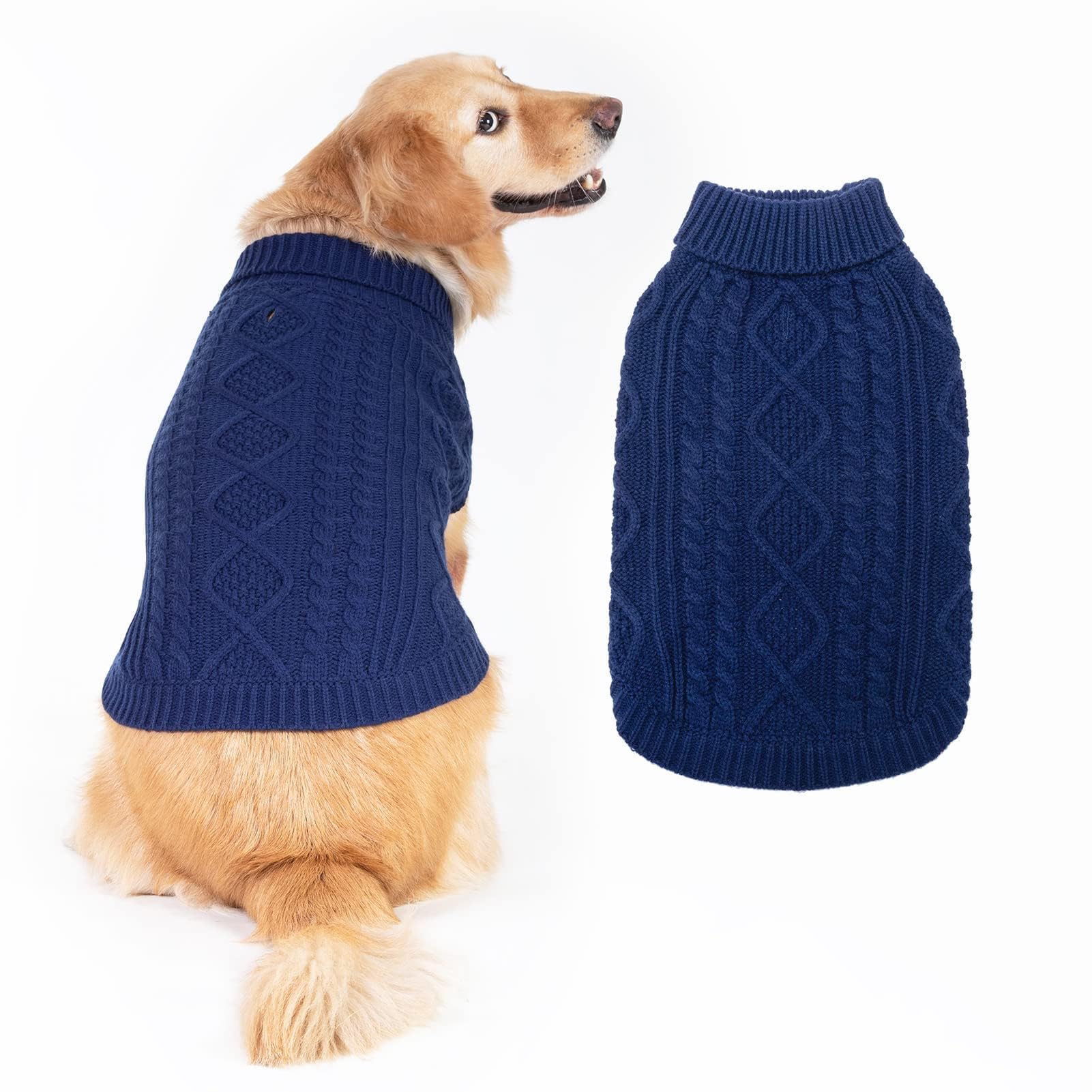Suéter Tejido Térmico con Cuello Alto para Perros — Jersey Clásico de Punto Cable Cálido para Cachorros y Gatos Pequeños, Medianos y Grandes