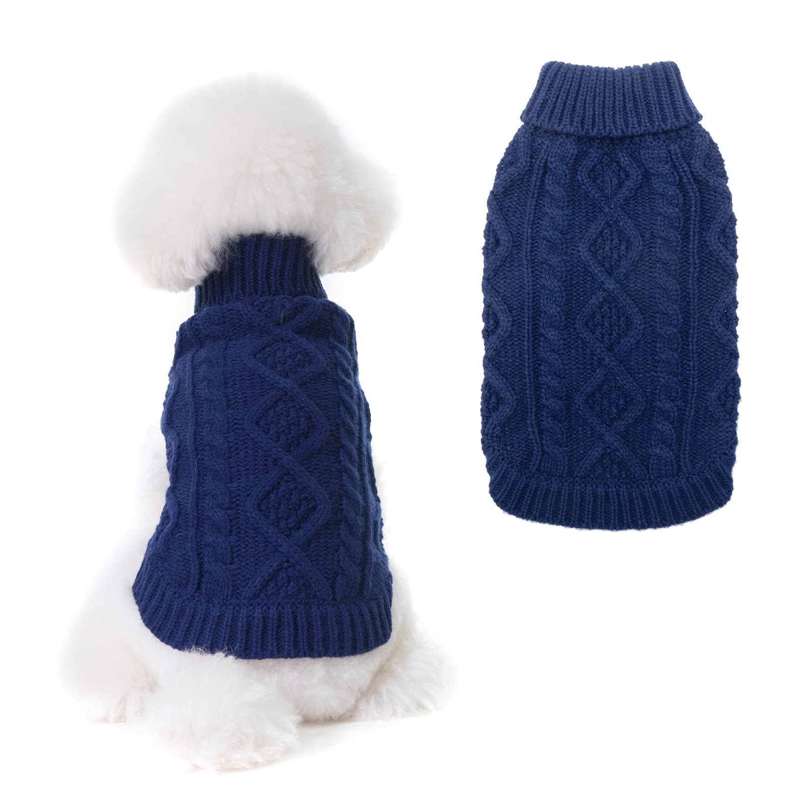 Suéter Tejido Térmico con Cuello Alto para Perros — Jersey Clásico de Punto Cable Cálido para Cachorros y Gatos Pequeños, Medianos y Grandes