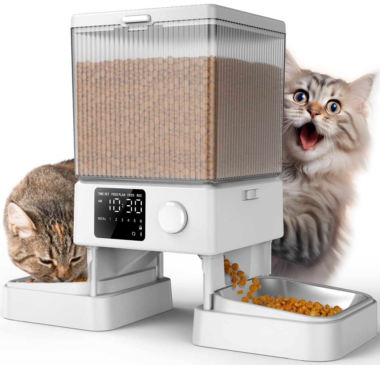 Oneisall — Comedero Automático para 2 Gatos y Mascotas Pequeñas con Dispensador de Alimento de 5L / 20 Tazas