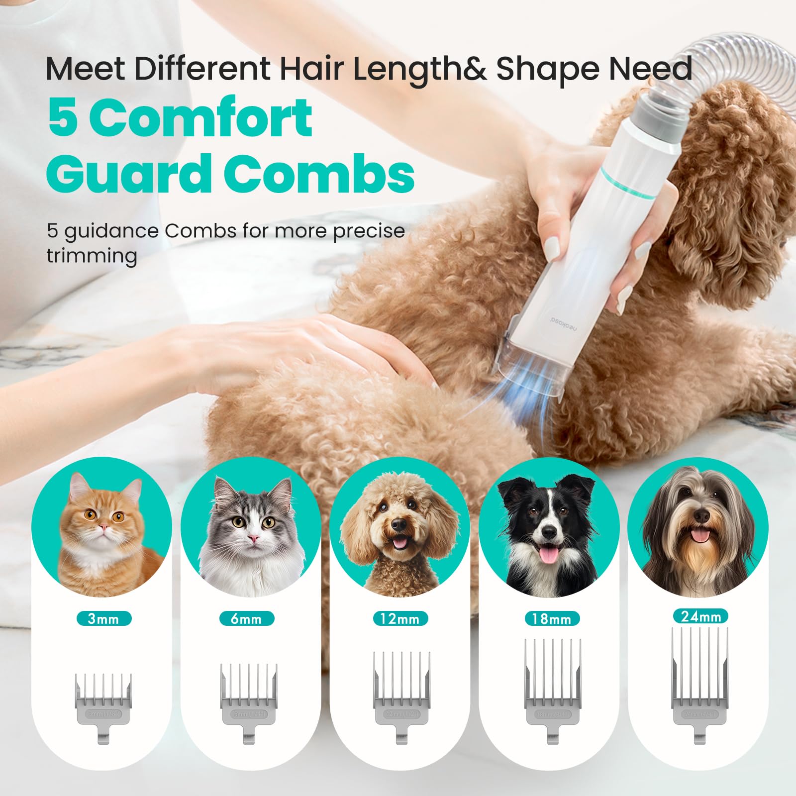 Neakasa P2 Pro — Kit de Grooming con Aspiradora para Perros y Gatos, 5 Herramientas Incluidas y Depósito de 2L