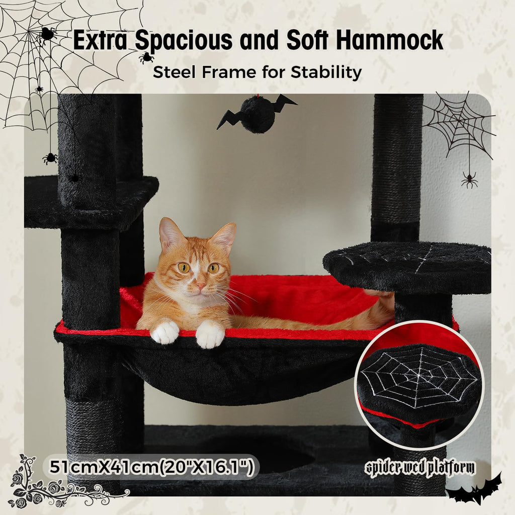 PAWZ Road 72-81 Inches Large Cat Tree, Tall Cat Tower with Large Mental Hammock for Indoor Cats Adults,7 Sisal-Covered Scratching Posts, 2 Padded Perches, Condos, and Basket