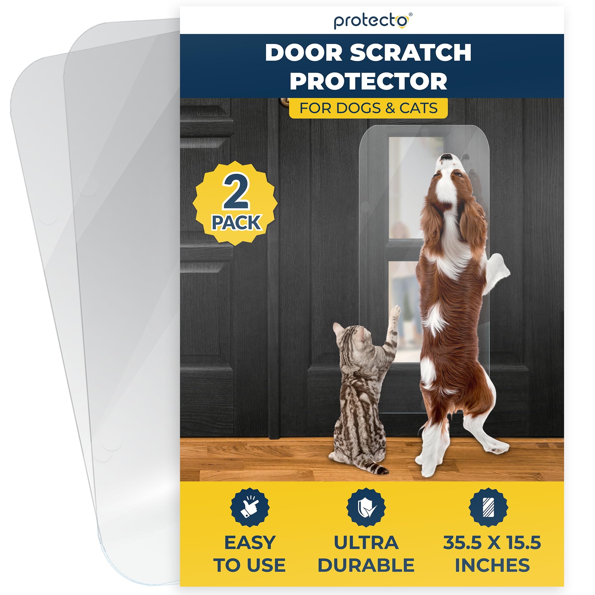 PROTECTO Heavy Duty Door Protector from Dog Scratching, Clear Door Scratch Protector, Easy & Quick to Install on Window, Wall, Screen & Sliding Doors, Cat Scratch Guard for Indoors Outdoors