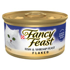 Purina Fancy Feast Alimento Húmedo para Gatos Adultos Sabor Pescado y Camarón en Hojuelas — Paquete de 24 Latas de 85g