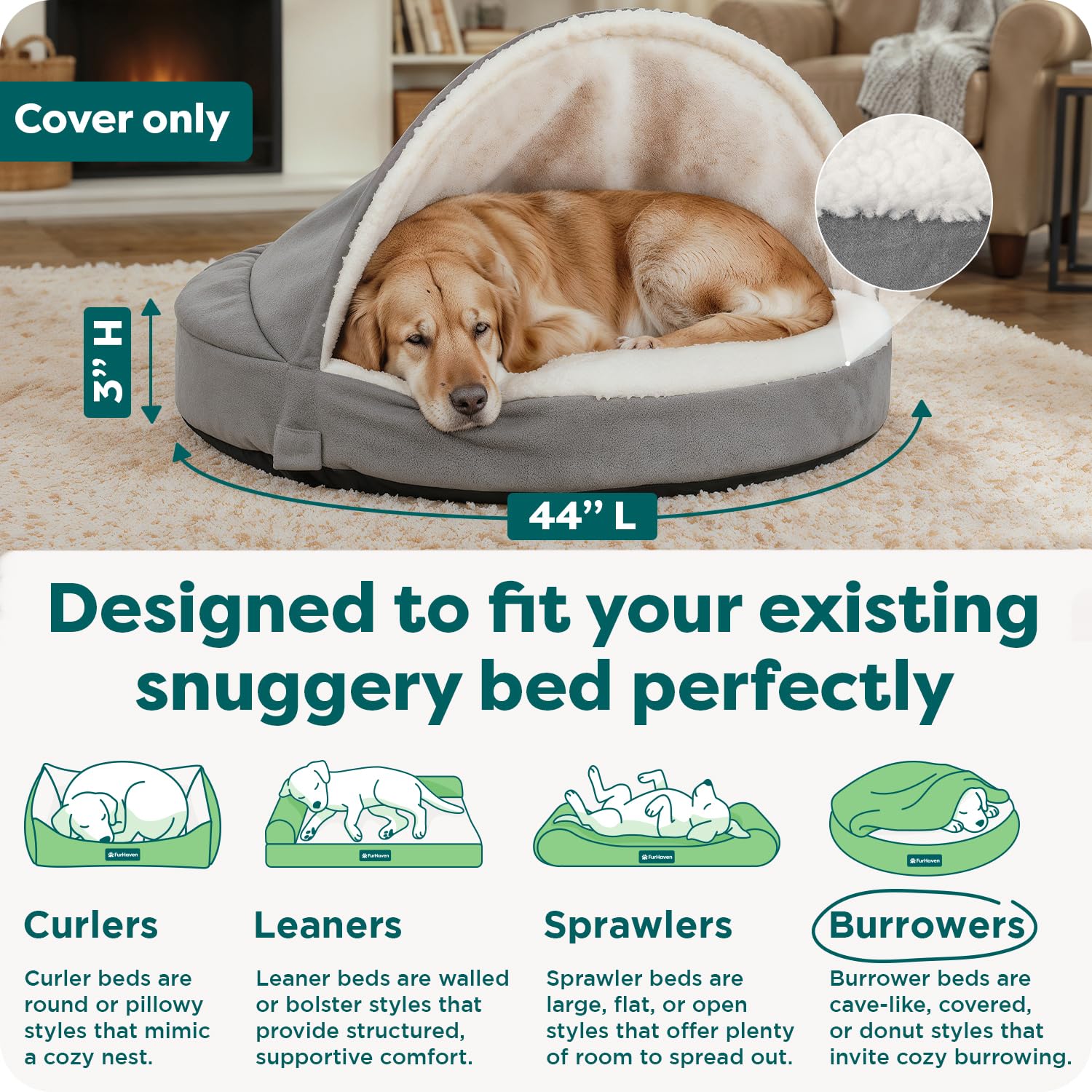 Furhaven Replacement Dog Bed Cover Sherpa & Suede Snuggery, Machine Washable - Blue, 26-inch