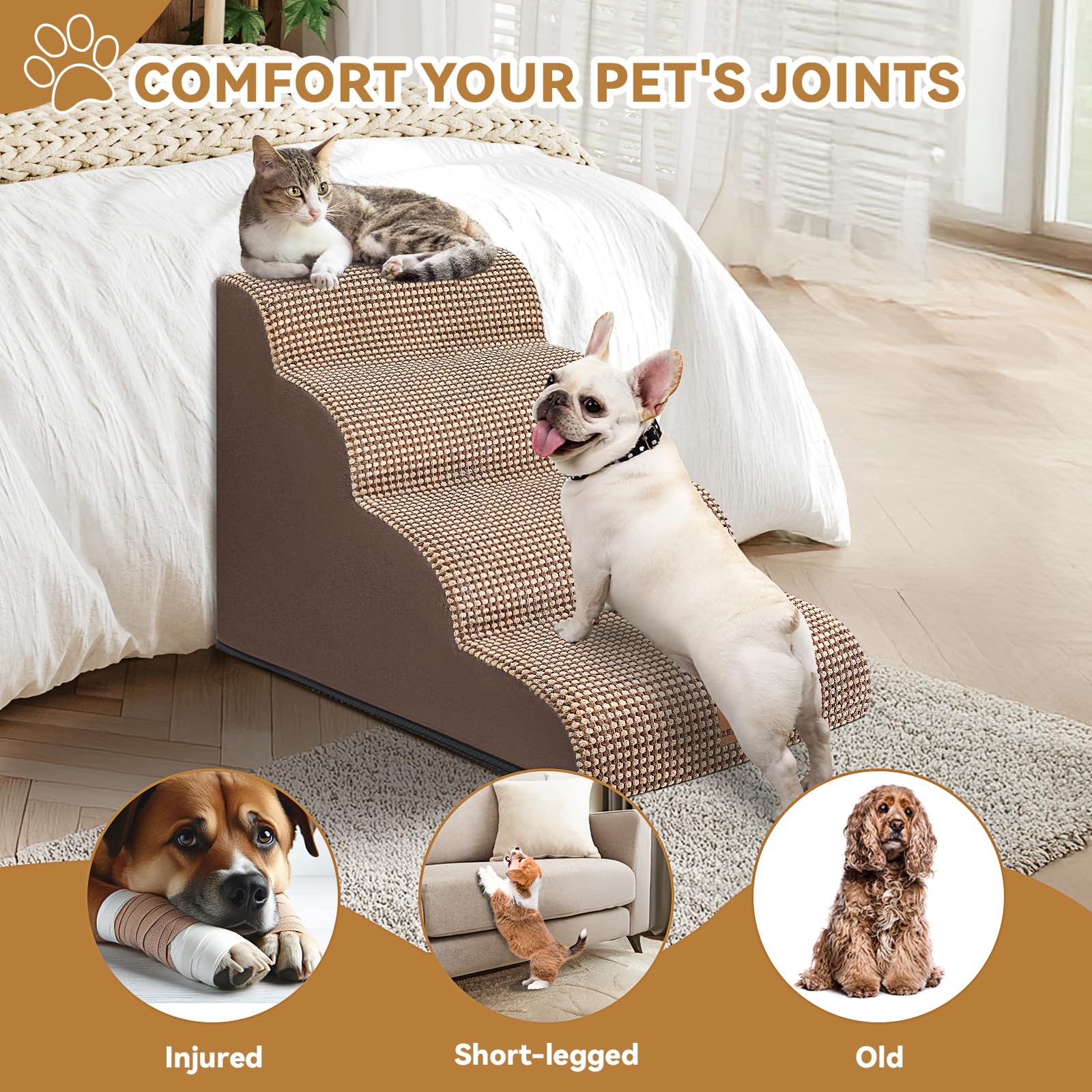 Zerbuger — Escalera y Rampa de Espuma para Perros y Gatos — Escalones Antideslizantes para Cama, Sofá y Silla