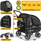 PAWZIDEA 3-in-1 Large Dog Stroller with Detachable Carrier up to 80lbs, Portable Dog Car Crate & Travel Kennel, Foldable Pet Stroller for 2 Medium Dogs, All-Terrain 9” Jogger Wheels, Adjustable Handle