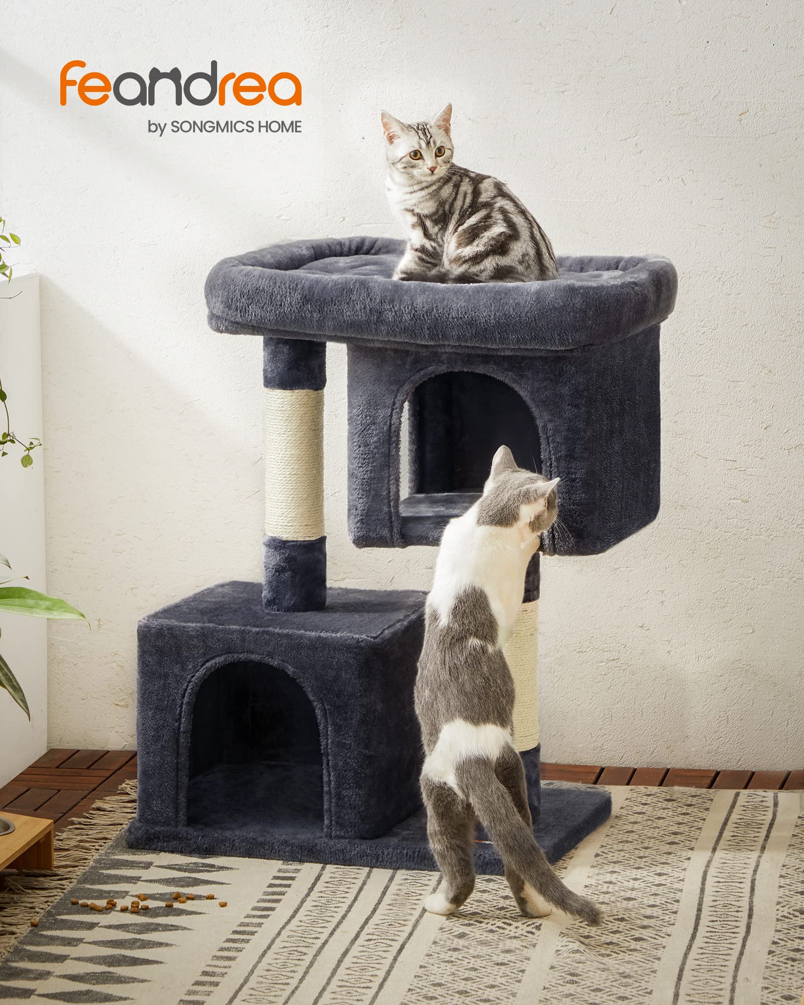 Feandrea — Torre Rascador para Gatos con Condo, Perchas y Postes de Sisal