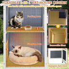 PetsCosset — Casa para Gatos de Madera de Dos Pisos con Techo Impermeable Abatible y Puertas de Escape para Uso Exterior e Interior