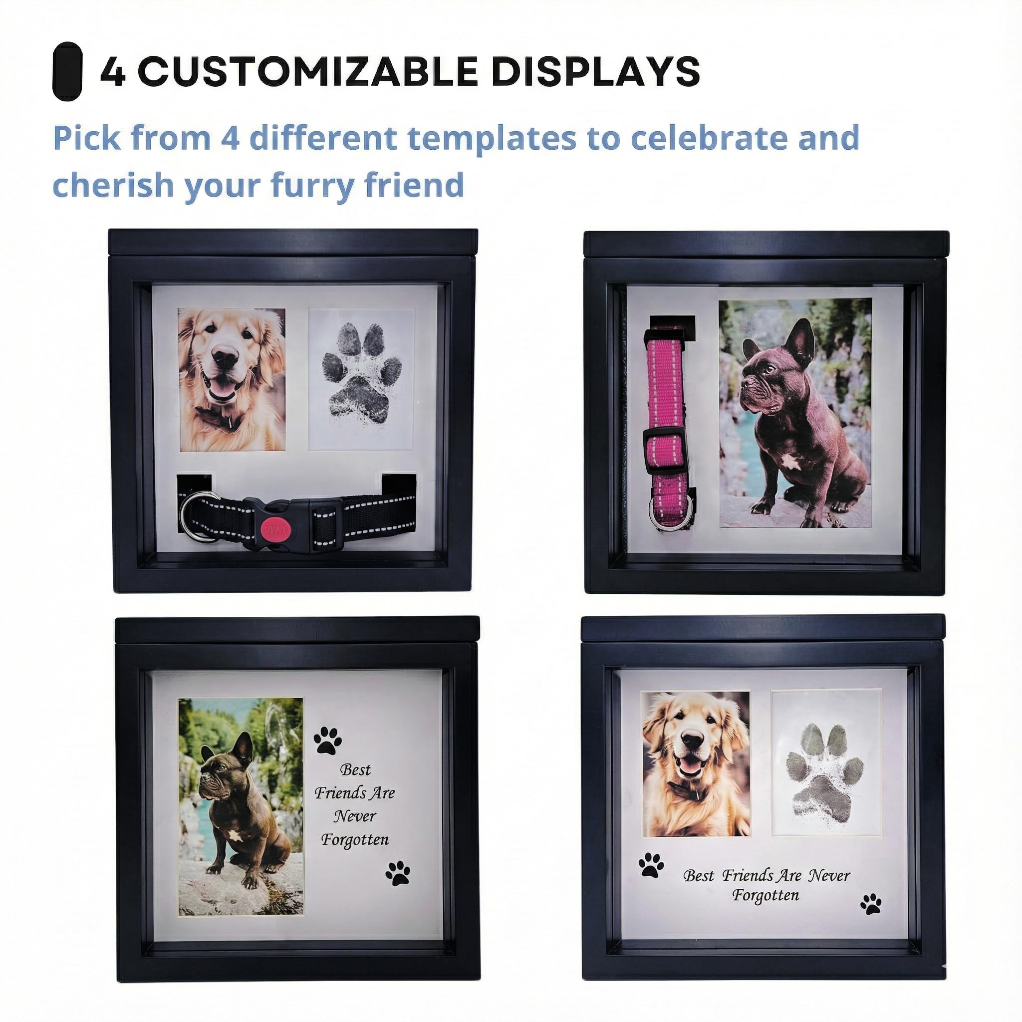 OtterPets — Urna Memorial para Cenizas de Mascotas con 4 Tipos de Exhibición, Kit de Huella y Bolsa de Franela para Perros y Gatos