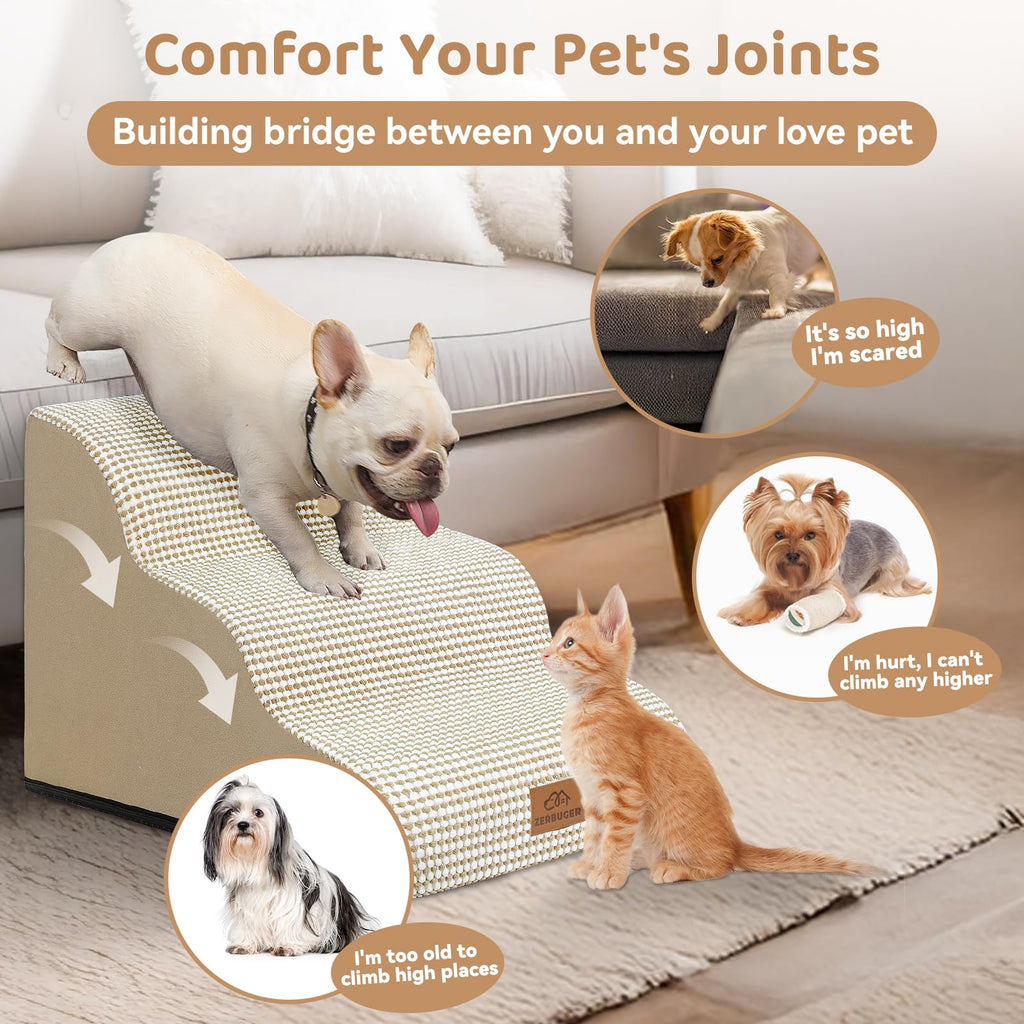 Zerbuger — Escalera y Rampa de Espuma para Perros y Gatos — Escalones Antideslizantes para Cama, Sofá y Silla