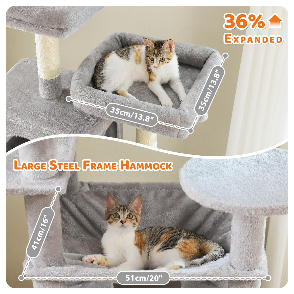 PAWZ Road 72-81 Inches Large Cat Tree, Tall Cat Tower with Large Mental Hammock for Indoor Cats Adults,7 Sisal-Covered Scratching Posts, 2 Padded Perches, Condos, and Basket