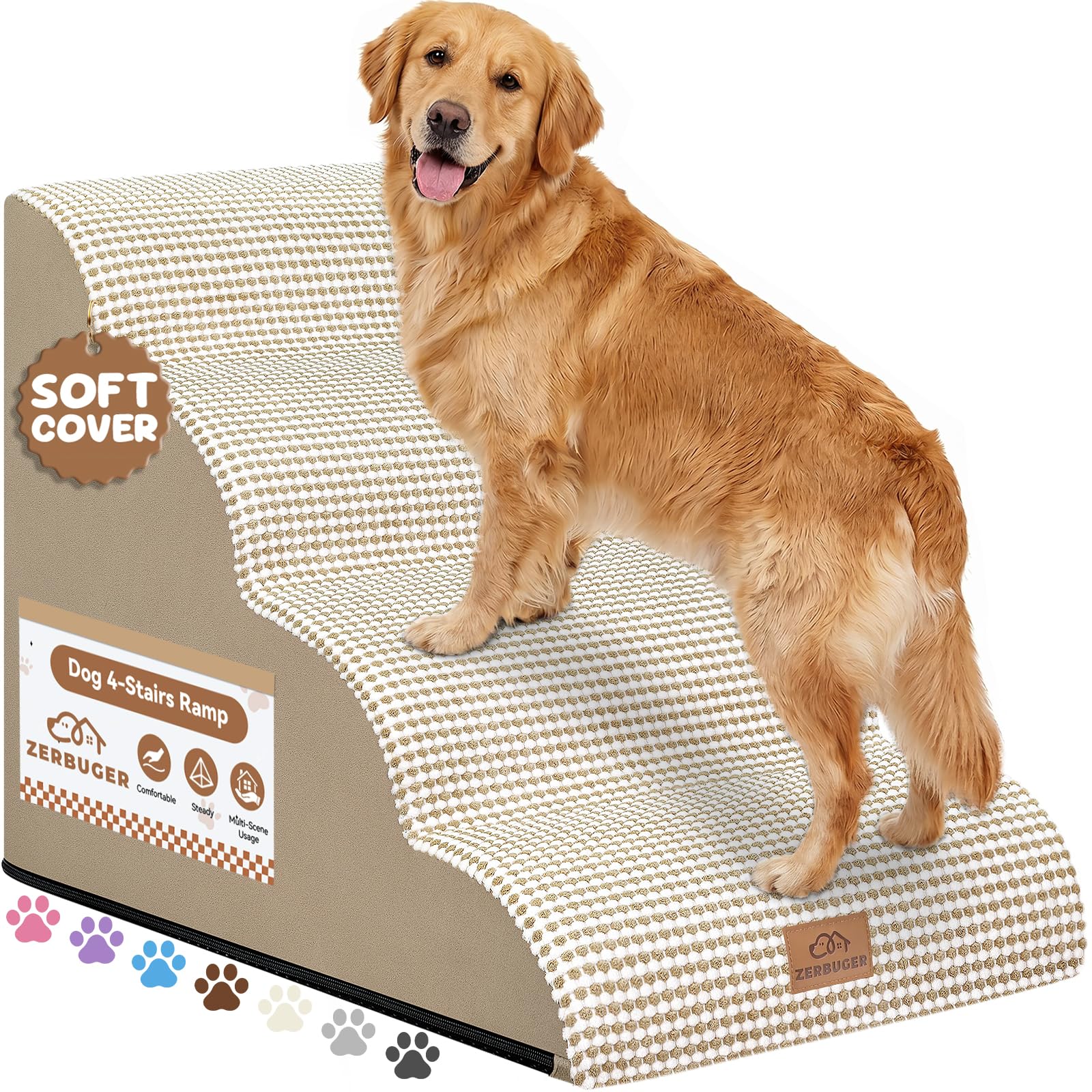 Zerbuger — Escalera y Rampa de Espuma para Perros y Gatos — Escalones Antideslizantes para Cama, Sofá y Silla