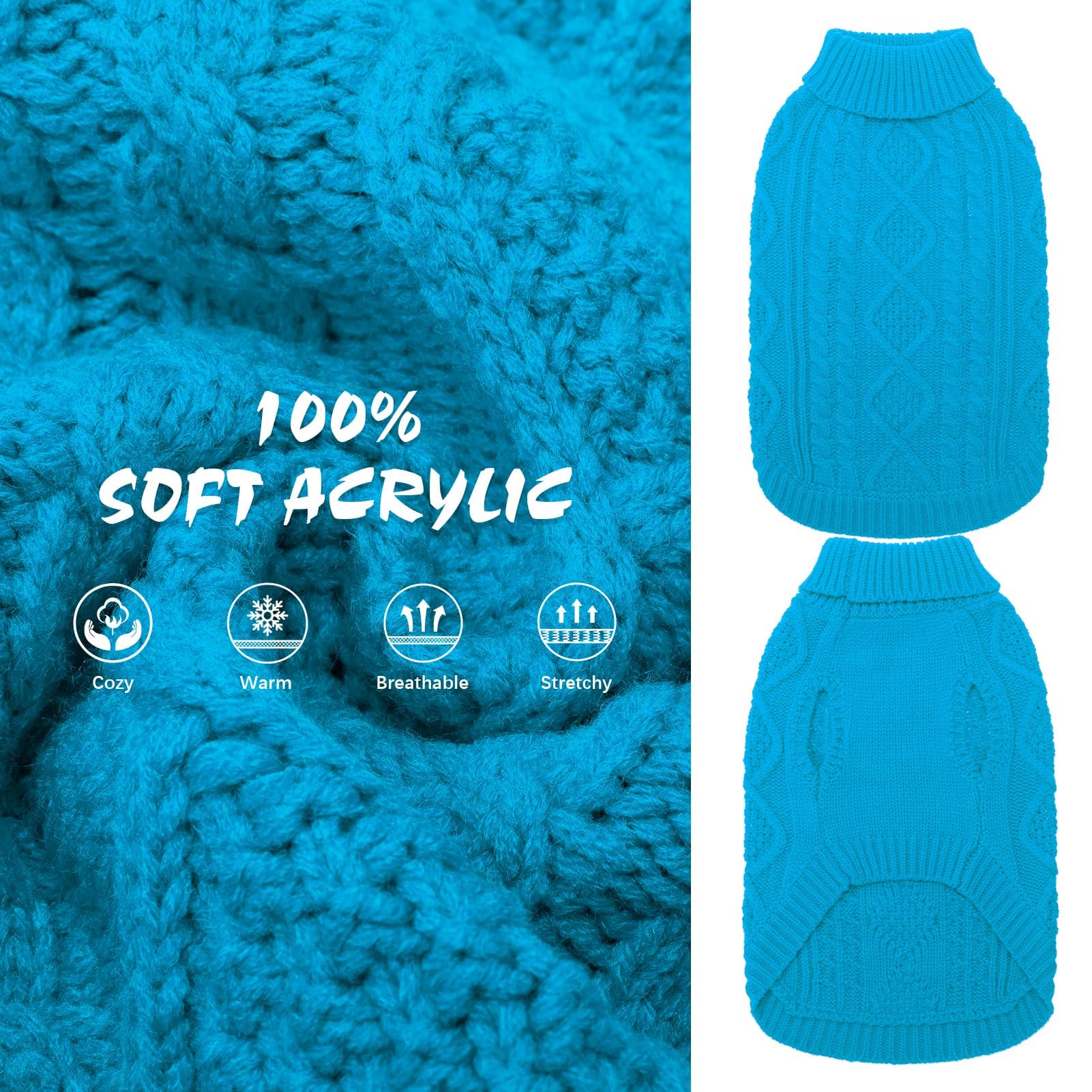 Suéter Tejido Térmico con Cuello Alto para Perros — Jersey Clásico de Punto Cable Cálido para Cachorros y Gatos Pequeños, Medianos y Grandes