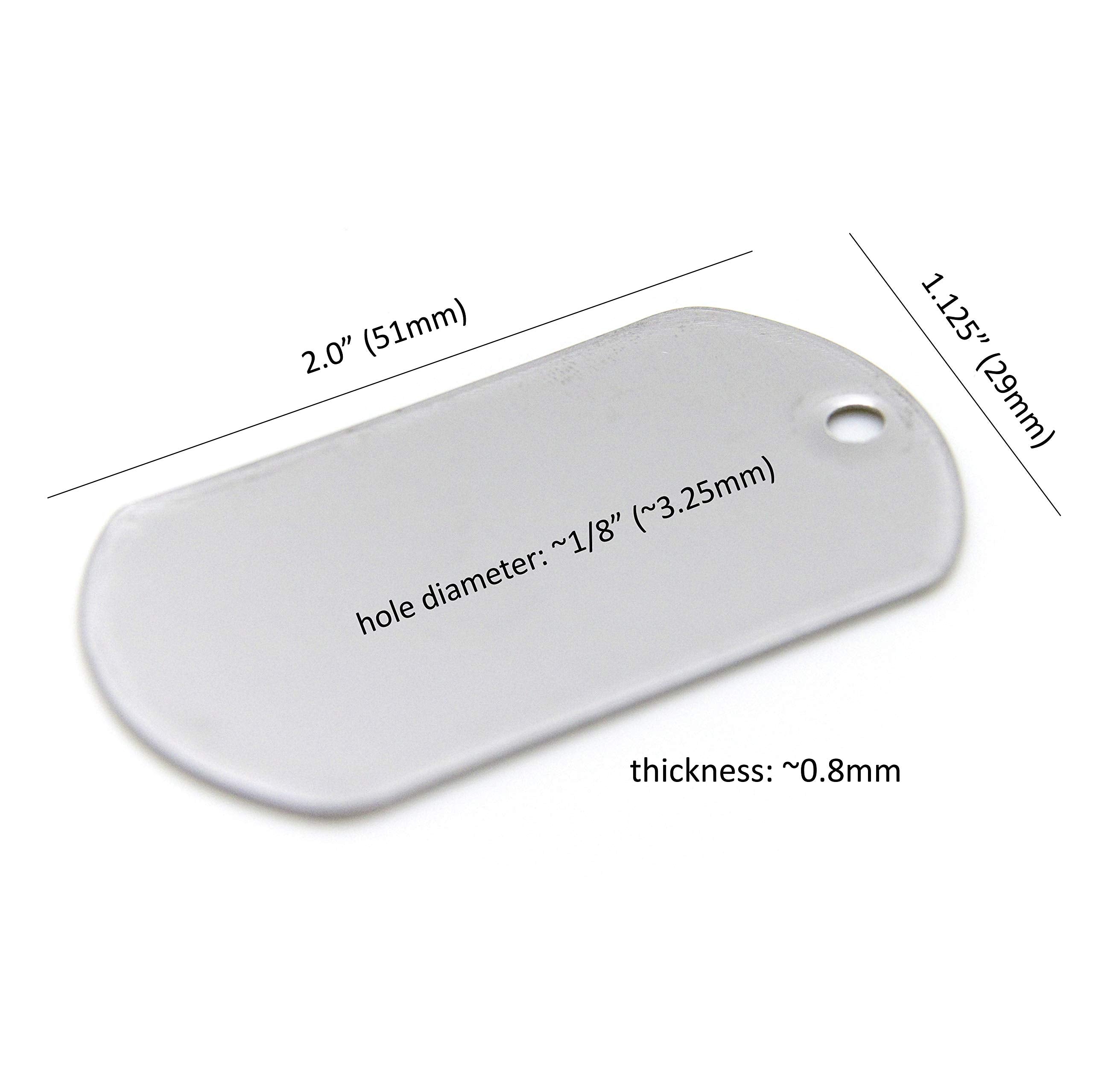 ONDEPOT Paquete de 100 Placas de Identificación en Acero Inoxidable — Listas para Grabar, Troquelar o Estampar — Estilo Militar, Superficie Pulida, Uso para Mascotas, ID Médico, Manualidades y Más (Sin Cadenas)