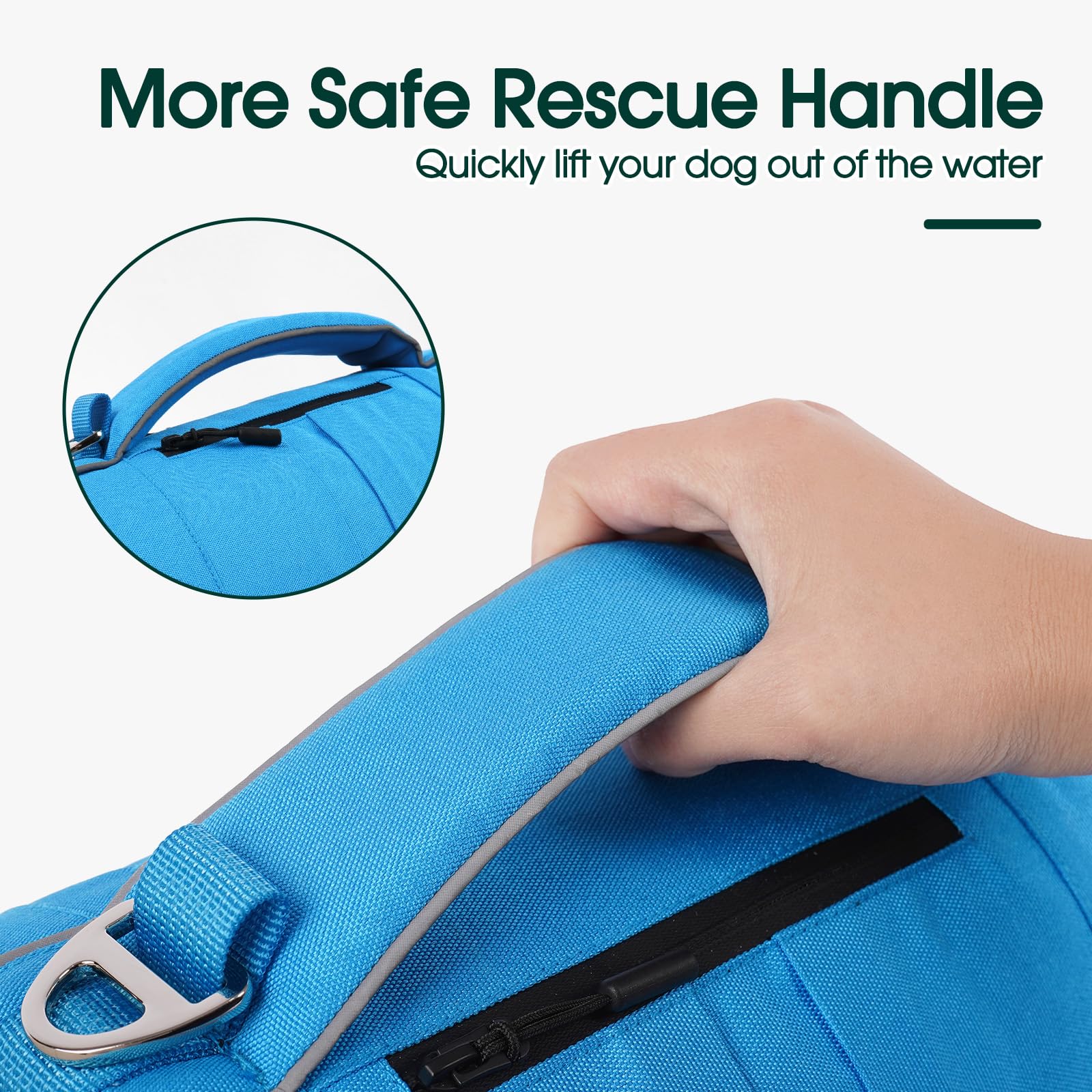 Kuoser — Chaleco Salvavidas con Alta Flotación, Tiras Reflectantes y Asa de Rescate para Perros