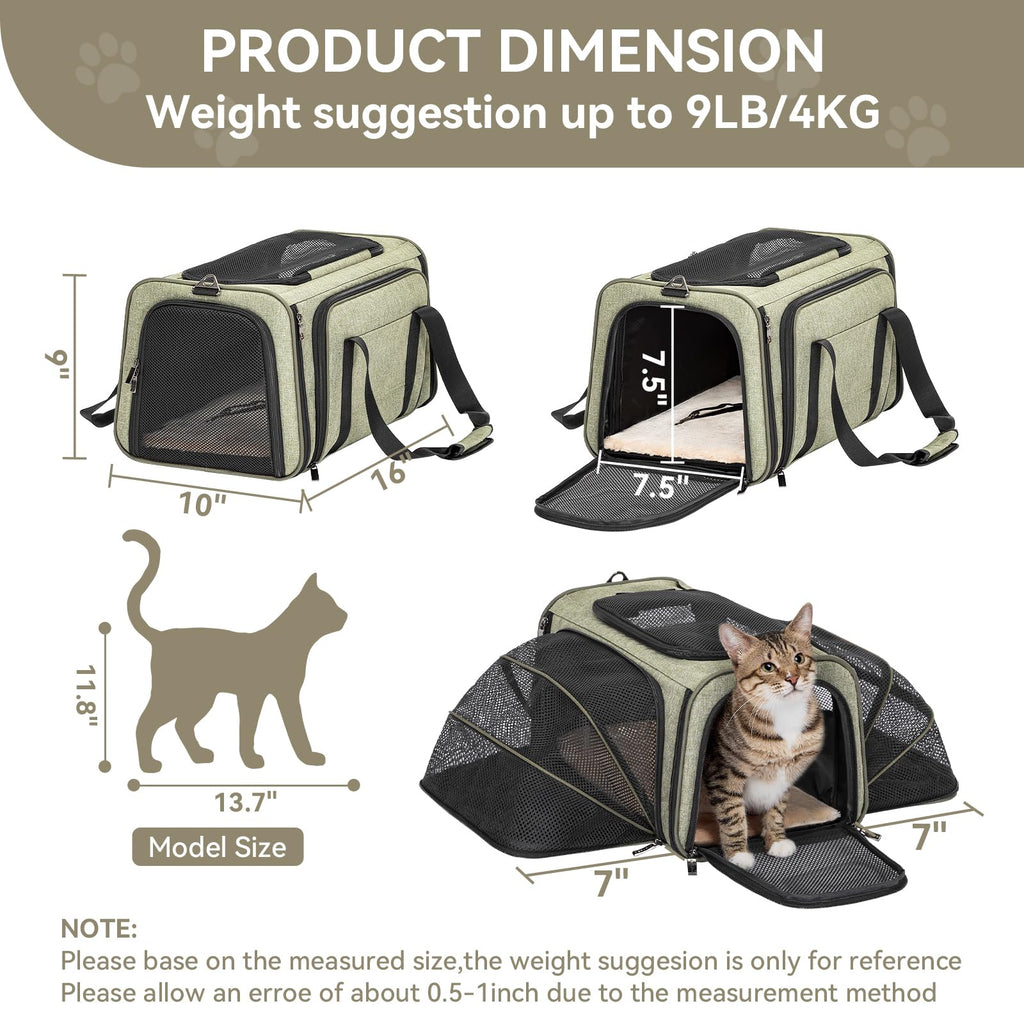 Petsfit — Transportadora Expandible para Gatos y Perros Pequeños, Aprobada por Aerolíneas, Plegable, Lavable y a Prueba de Escapes con 2 Paneles de Expansión