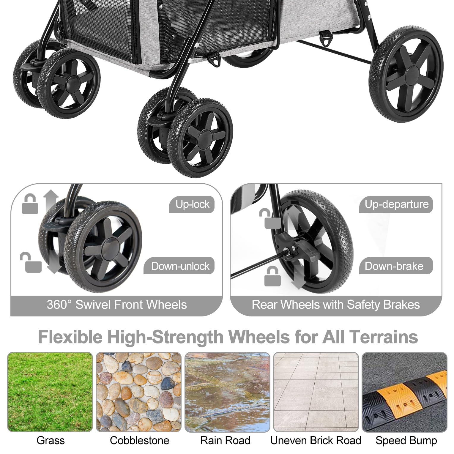 LPOTIUS Carriola Doble para Perros y Gatos con 2 Transportadoras Desmontables — Carreola Plegable con 4 Ruedas para Mascotas Pequeñas y Medianas