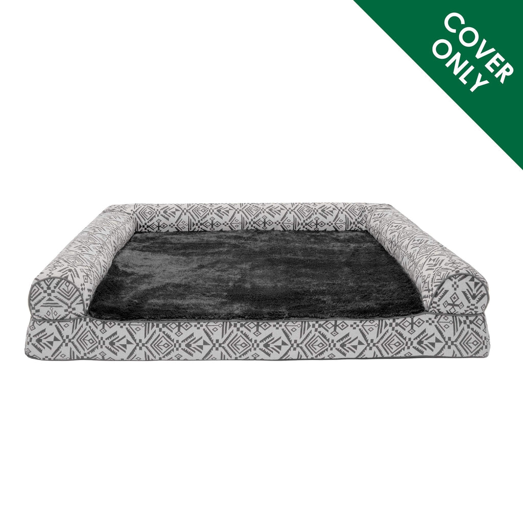 Furhaven — Funda de Repuesto para Cama de Perro Estilo Sofá con Felpa y Diseño Kilim Suroeste, Lavable a Máquina