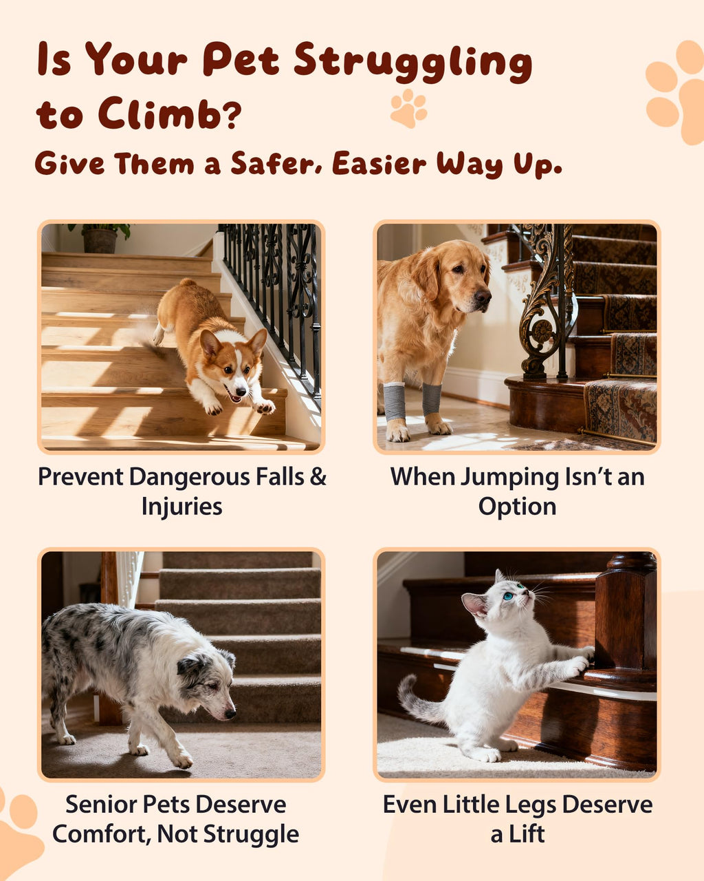 NRYDEPET Rampa para Escaleras de Perros — Paquete de 2, Superficie Suave de Espuma para Perros Pequeños y Seniors Menores de 14 kg, Funda Lavable, Asistencia Interior para Razas de Patas Cortas o Perros Cautelosos