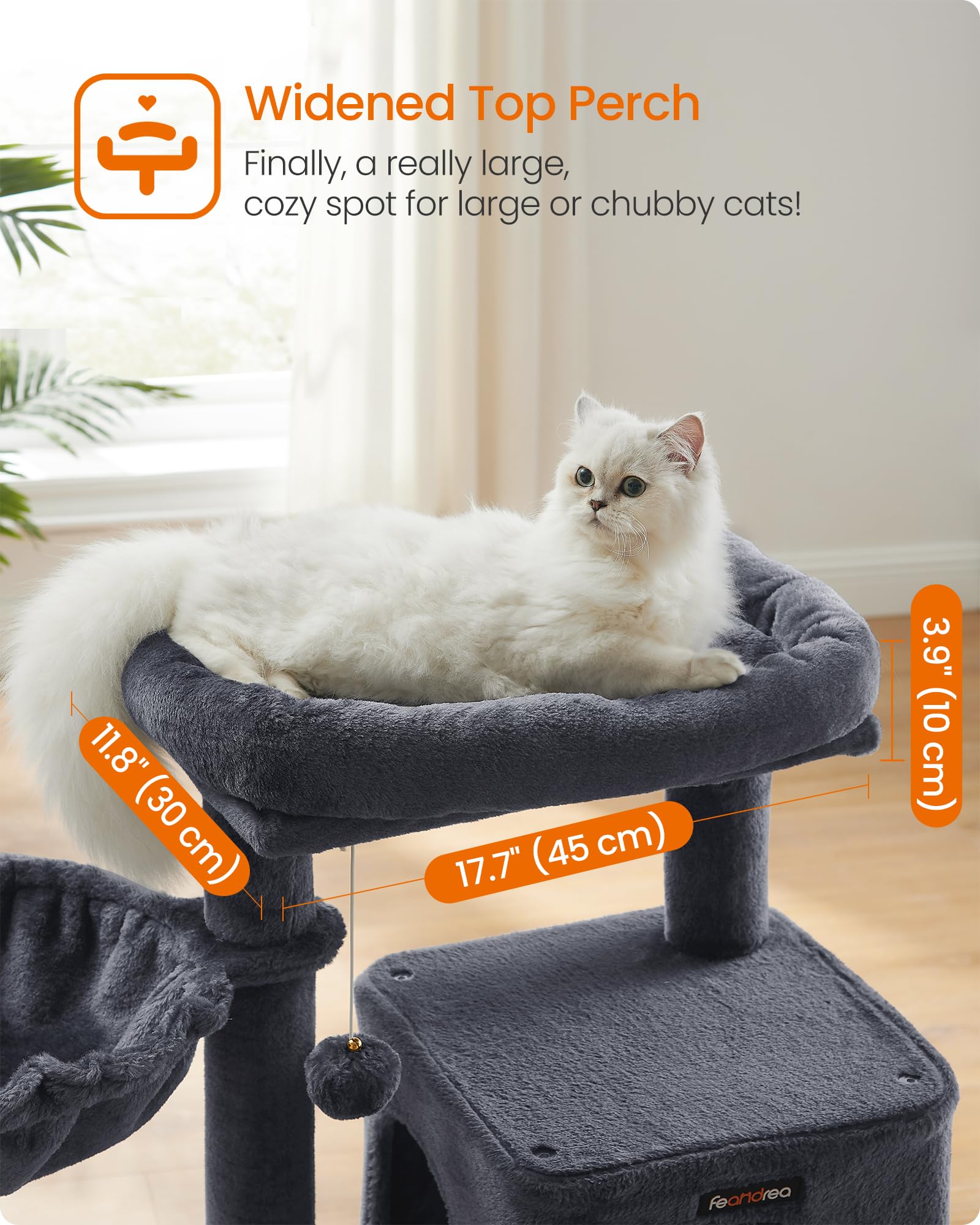 Feandrea Torre para Gatos Multinivel — Árbol Rascador con Percha Ampliada para Gatos Grandes y Cachorros, 96 cm