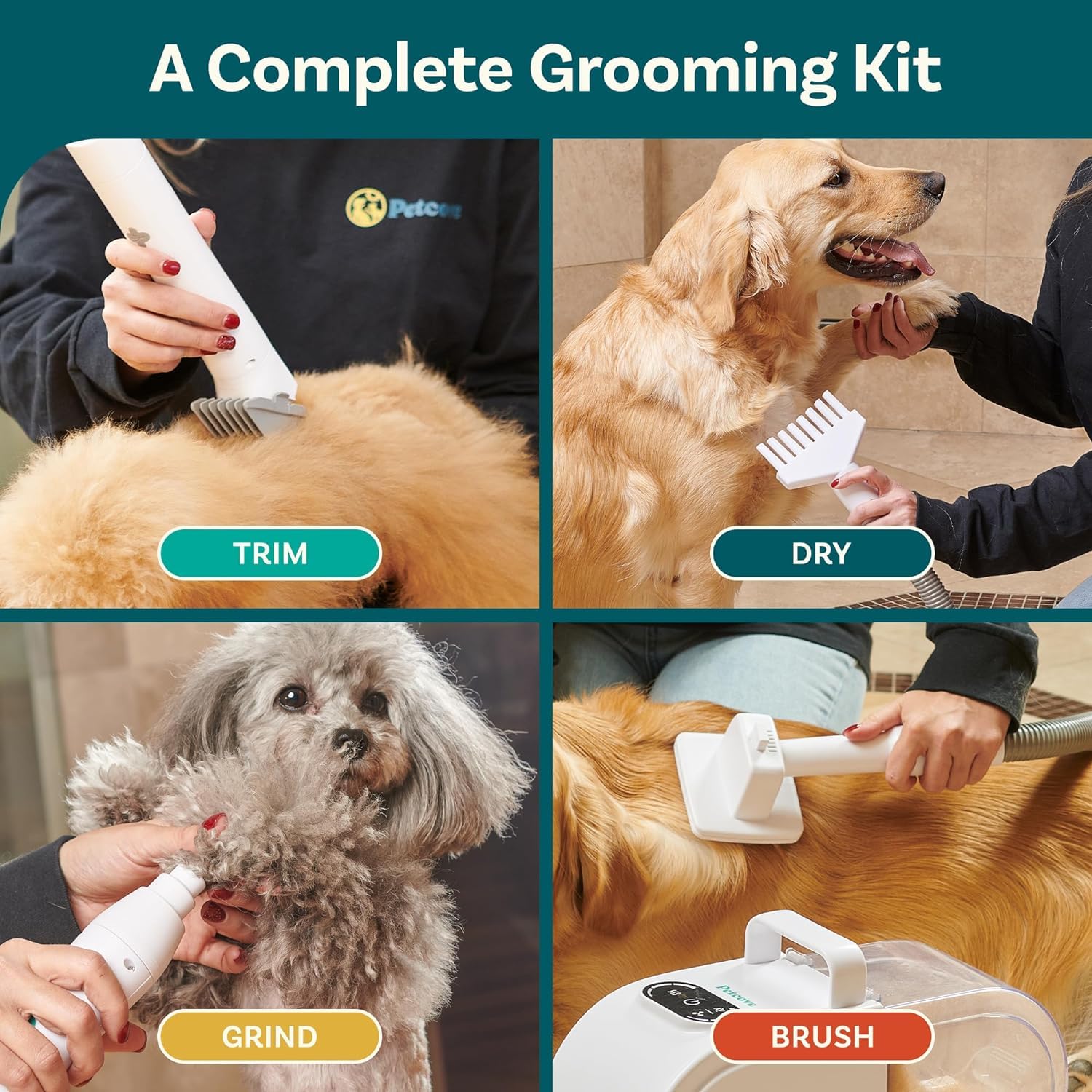 Kit de Estética Profesional para Mascotas PetCove FurrFluff — Aspiradora con Cortadora, Esmerilador de Uñas y Secadora con Succión Silenciosa de 3 Velocidades, 3 Niveles de Calor, Depósito de 2.6L y Filtro HEPA para Perros y Gatos