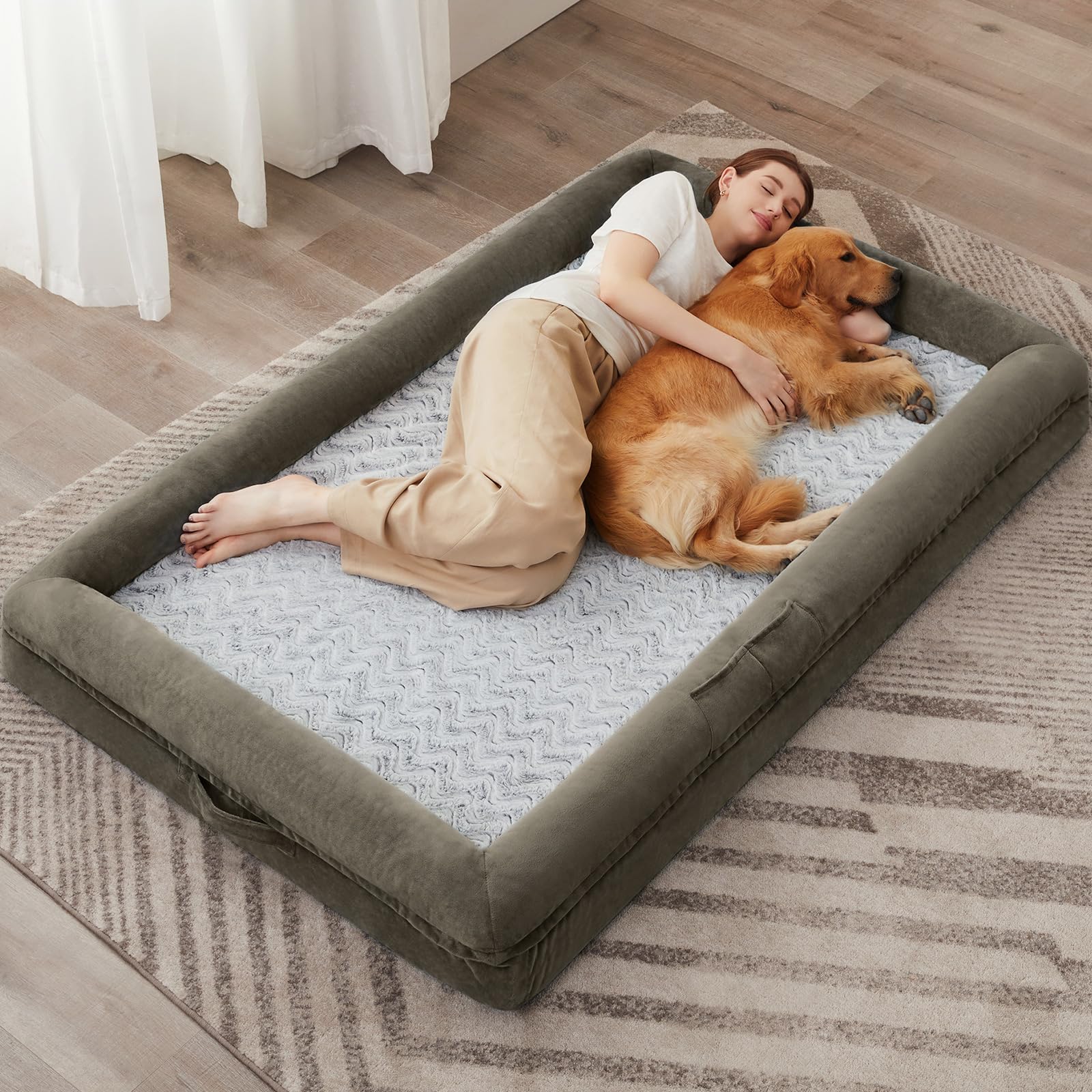 WNPETHOME — Cama Ortopédica Sofá para Perro XL con Cubierta Extraíble Impermeable y Bordes Acolchados