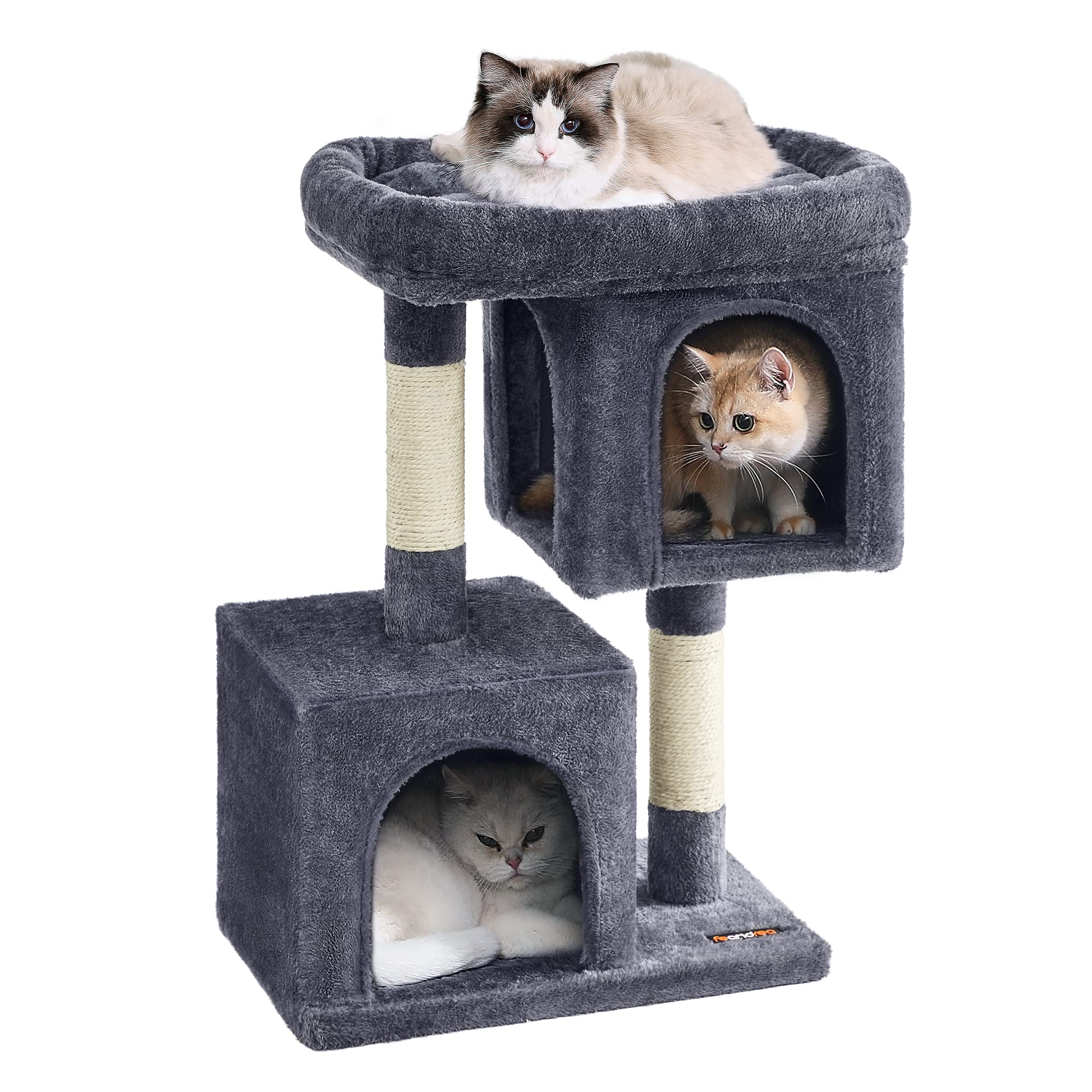 Feandrea — Torre Rascador para Gatos con Condo, Perchas y Postes de Sisal